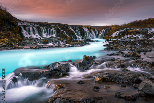 Sunset with unique waterfall - Bruarfoss