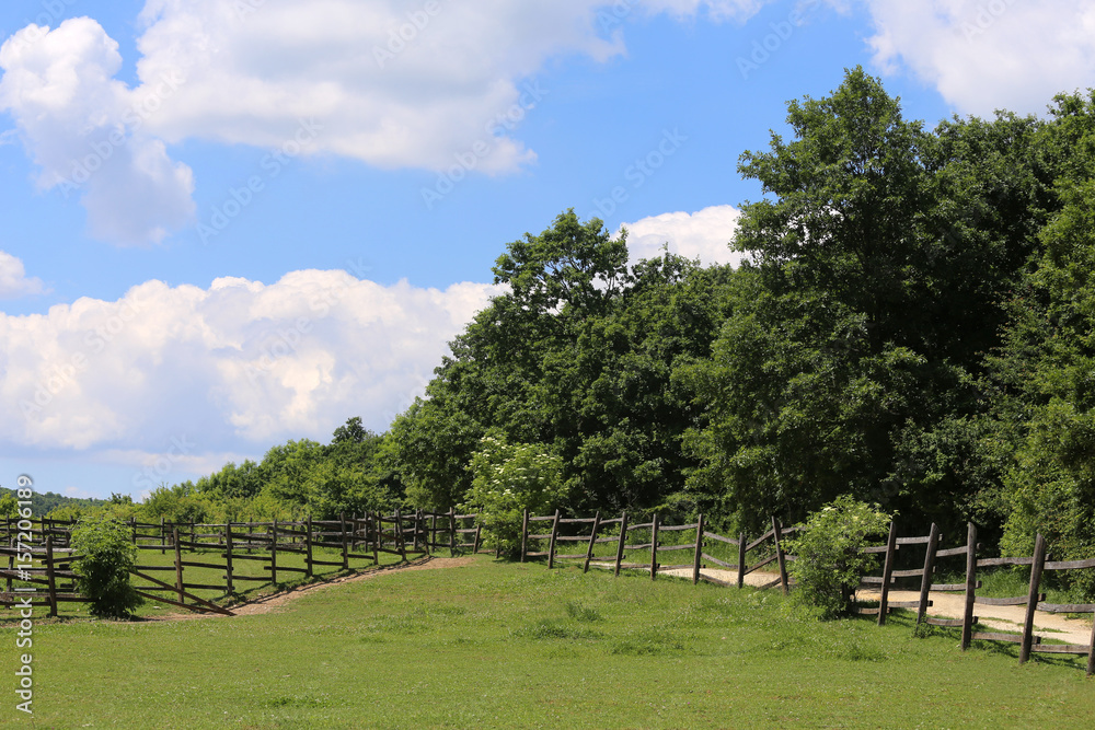 Rural landscape without animals against blue sky Rural landscape without animals against blue sky