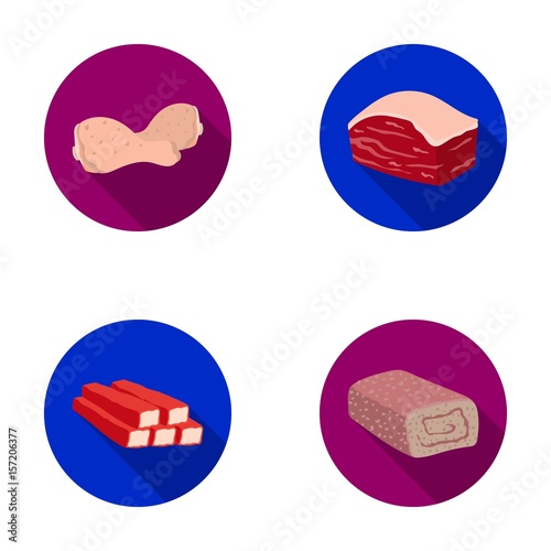 Chicken drumstick, podcherevina, crab sticks, meatloaf. Meat set collection icons in flat style vector symbol stock illustration web.