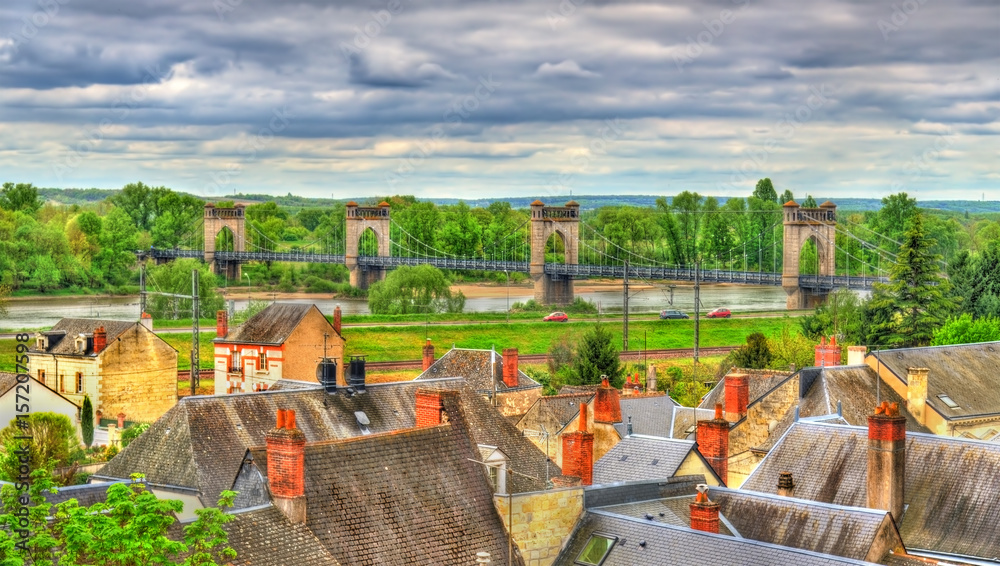 View of the Suspension Bridge spanning the Loire in Langeais, France