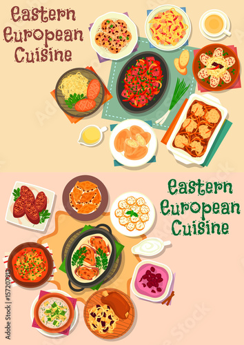 Eastern-european cuisine meat lunch icon set