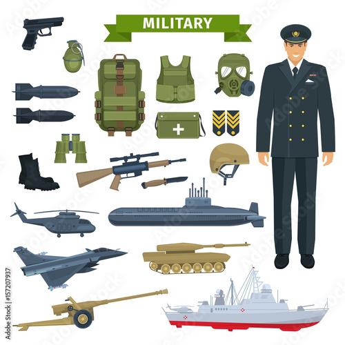 Military man with weapon, personal equipment icon