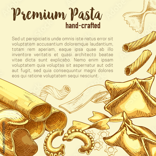 Italian pasta sketch poster with fresh macaroni