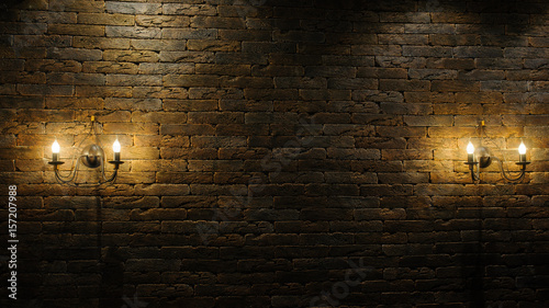 Decorative antique vintage style light bulbs brick wall
