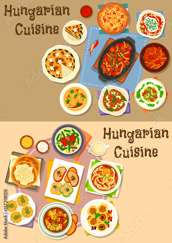 Hungarian cuisine lunch icon set for food design