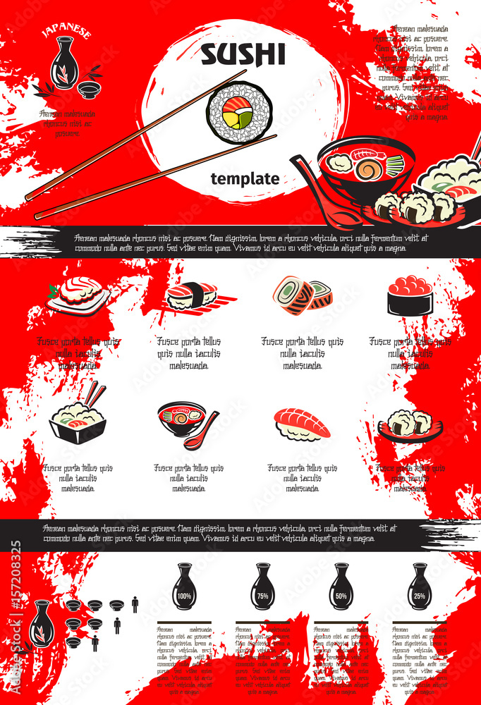 Sushi and seafood dishes menu template design