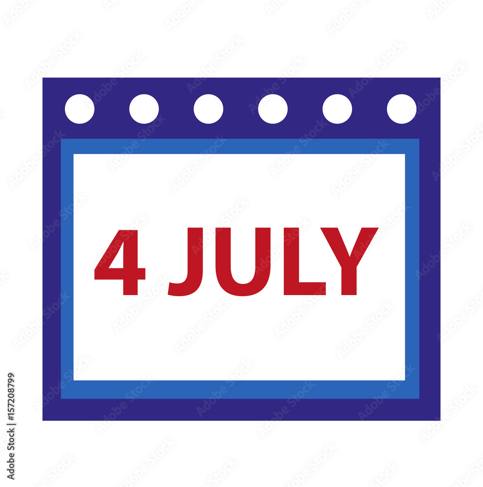 Calendar icon, flat style. 4th july concept. Isolated on white background. Vector illustration