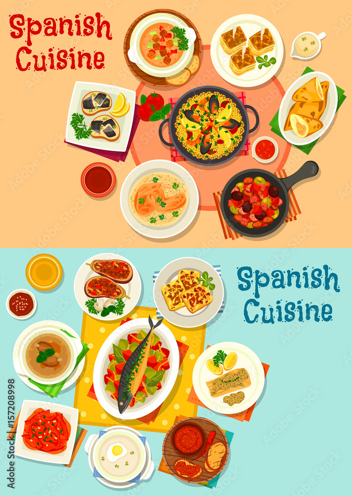 Spanish cuisine menu icon set for dinner design Spanish cuisine menu icon set for dinner design