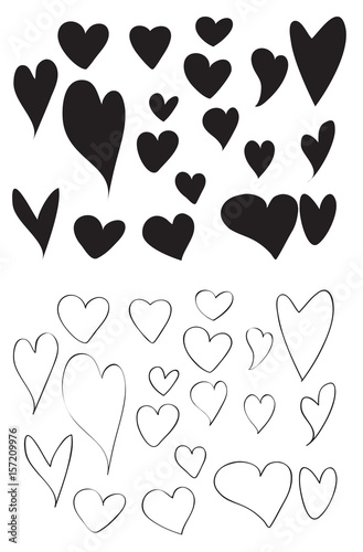 Heart hand drawn line art vector set illustration
