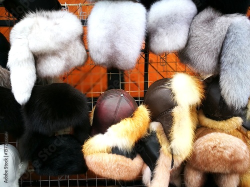 The Fur hat at Izmailovsky Market in Moscow, Russia photo