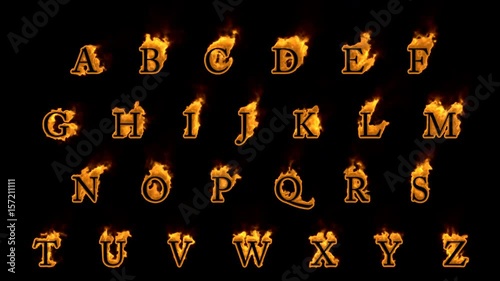 Fire alphabet letters isolated on black background