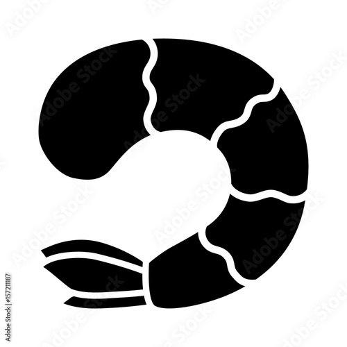 Cooked headless shrimp / prawn tail flat vector icon for food apps and websites
