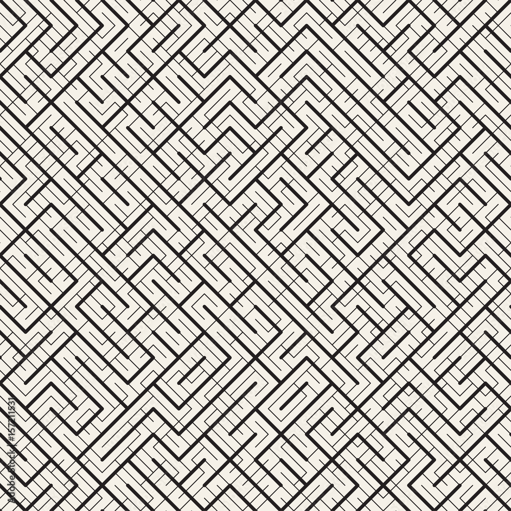 Irregular Maze Line. Abstract Geometric Background Design. Vector Seamless Black and White Pattern.
