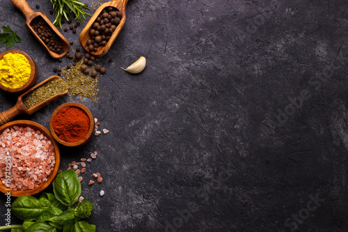 Fototapeta Naklejka Na Ścianę i Meble -  Herbs and spices over black