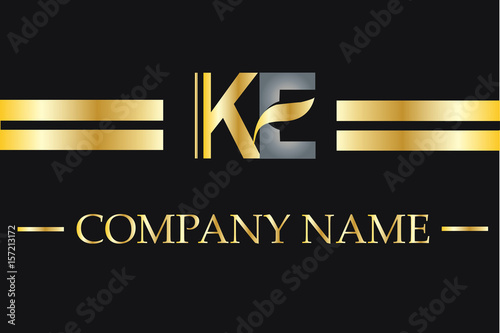 KE Letter Logo Design in Golden and Metal Color