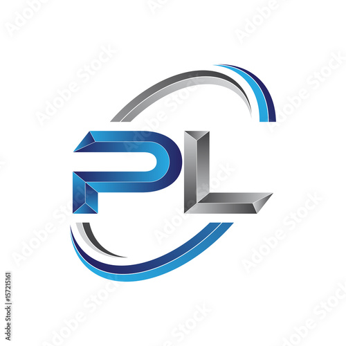 Simple initial letter logo modern swoosh PL
