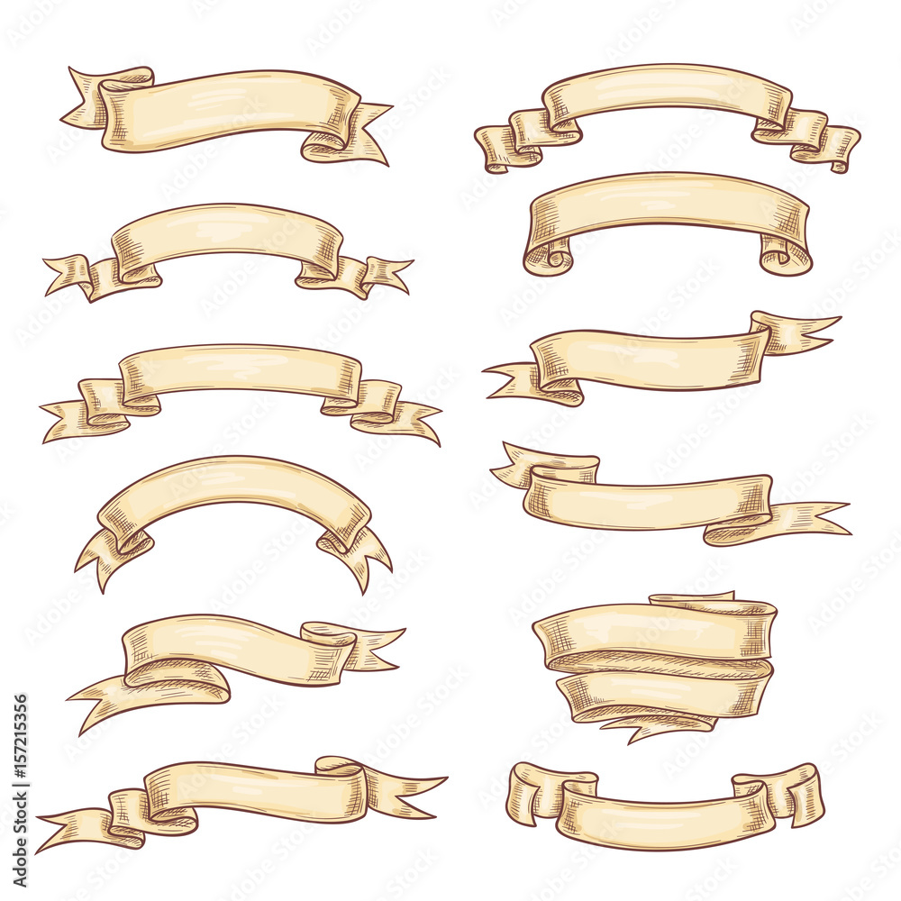 Vector icons old paper roll or manuscript ribbon