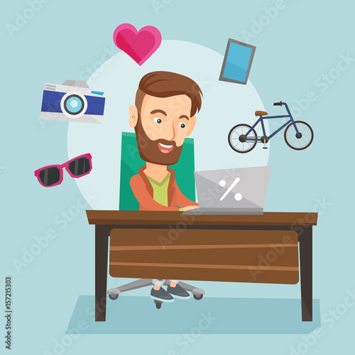 Man shopping online vector illustration.