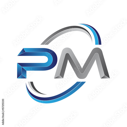 Simple initial letter logo modern swoosh PM