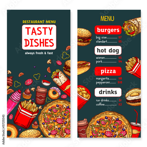 Vector menu template of fast food restaurant