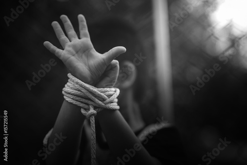 Stop abusing boy violence. child bondage in angle image blur , Human Rights Day concept.,human trafficking