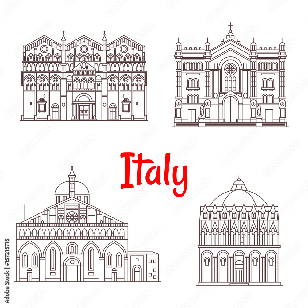 Italian architecture Italy landmarks vector icons