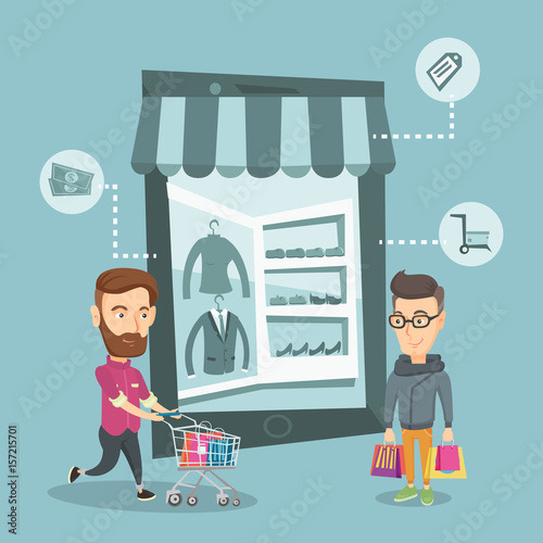 Caucasian men doing online shopping.