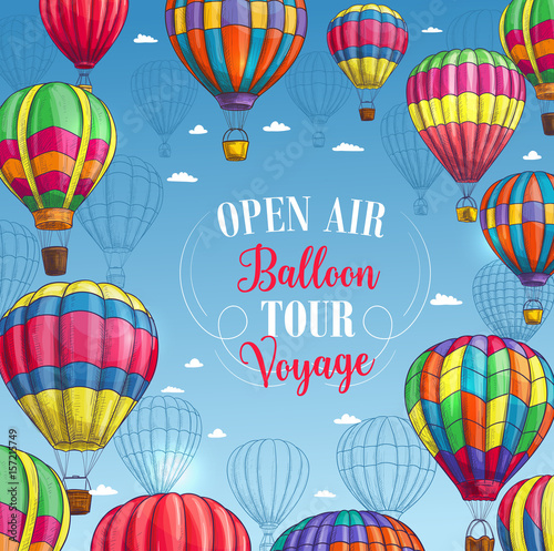 Vector poster for hot air balloon trip tour