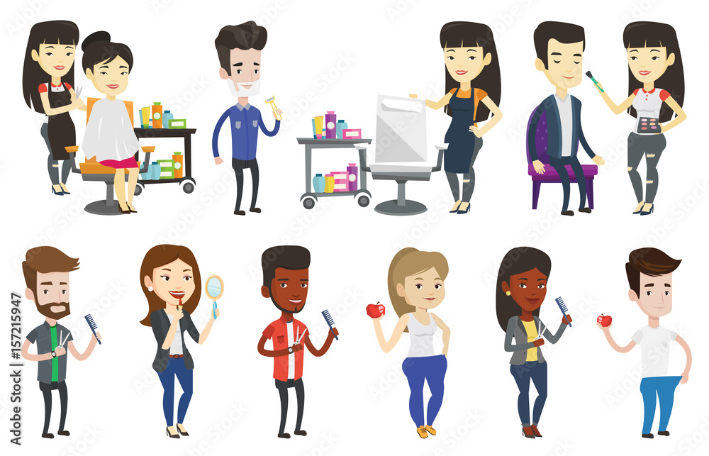 Vector set of people during beauty procedures. Vector set of people during beauty procedures.