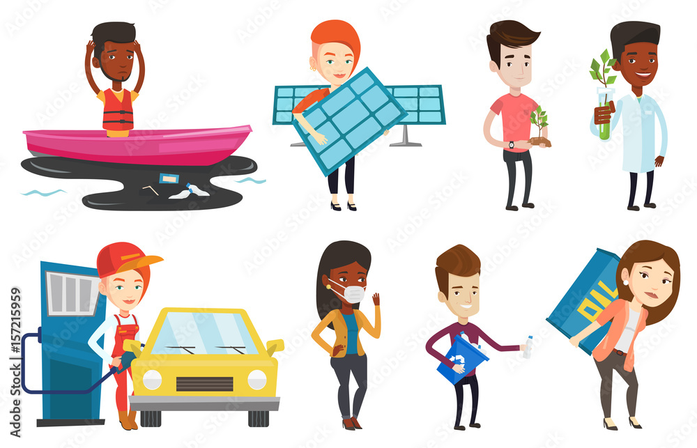 Vector set of characters on ecology issues. Vector set of characters on ecology issues.