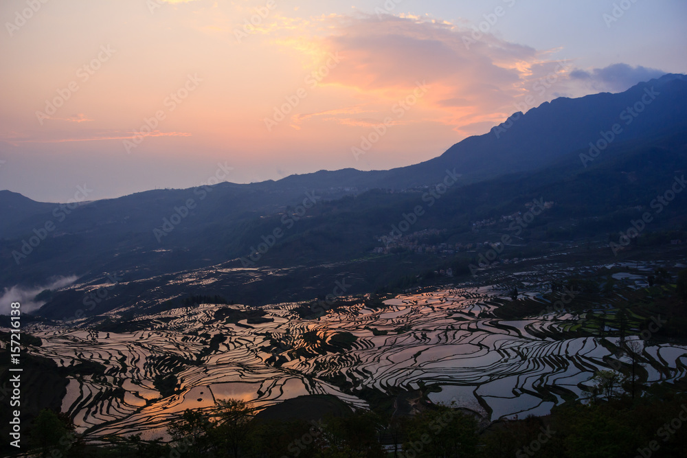 Fototapeta premium Yuanyang rice terraces UNESCO Cultural World Heritage Site in Yunnan, China