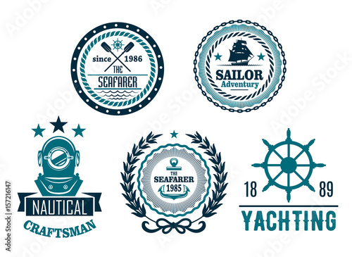 Vector set of nautical anchor or marine helm icons