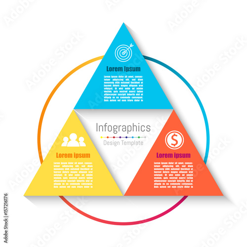 Vector triangle infographic template. Business concept with 3 options, parts, steps or processes.