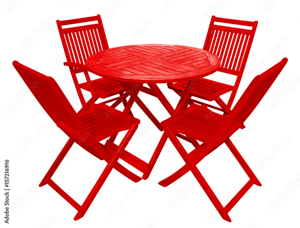 Wooden table and chairs - red