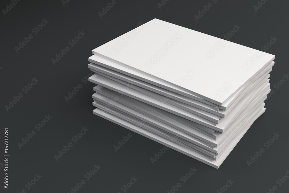 Stack of blank white closed brochure mock-up on black background Stack of blank white closed brochure mock-up on black background