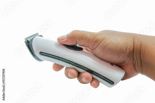 Hairclipper hands on a white background. photo