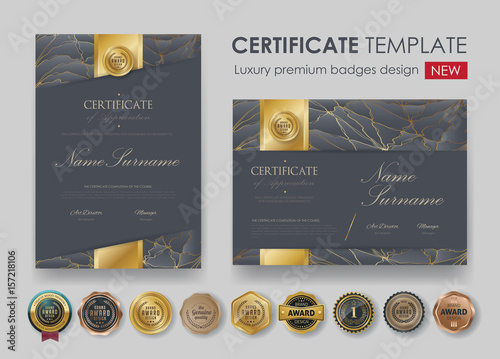 certificate template with luxury pattern,diploma,Vector illustration and vector Luxury premium badges design,Set of retro vintage badges and labels.