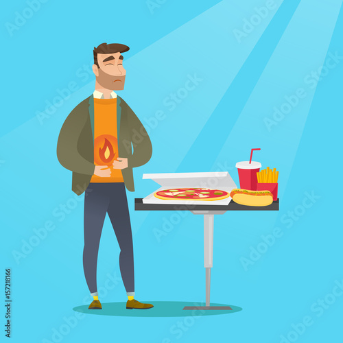 Man suffering from heartburn vector illustration