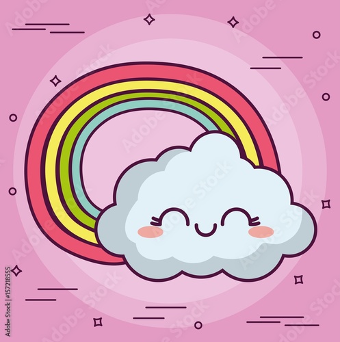 kawaii cloud with a rainbow icon over pink background. colorful design. vector illustration