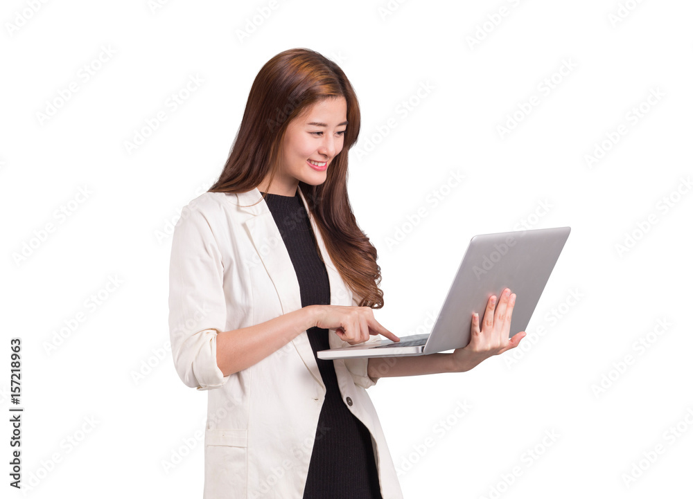 Business woman holding computer for working . Business woman holding computer for working .