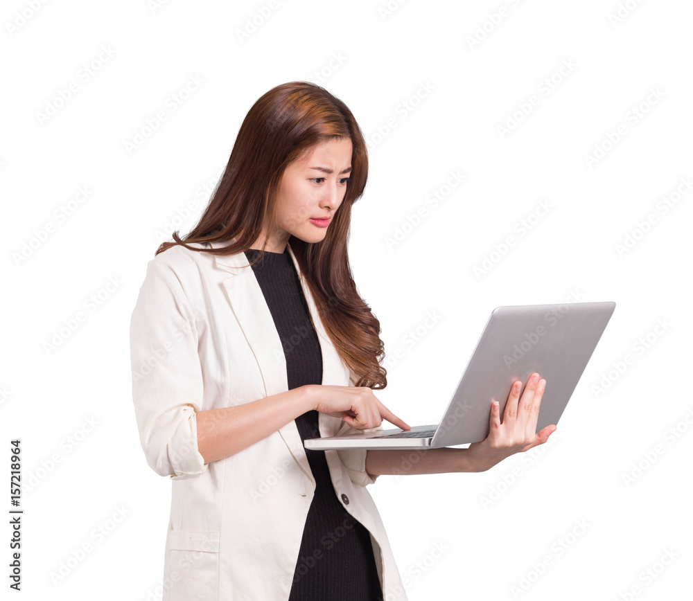 Business women holding computer for working . Business women holding computer for working .