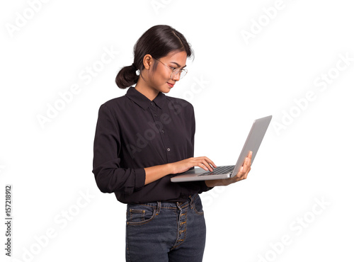 Asian business woman use computer.