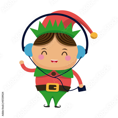happy merry christmas elf character vector illustration