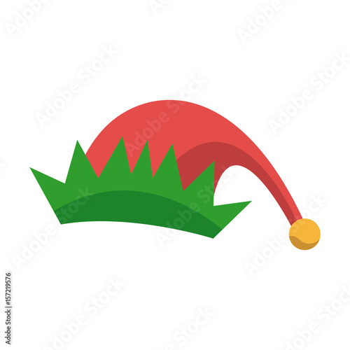 red and green hat of elf christmas icon vector illustration