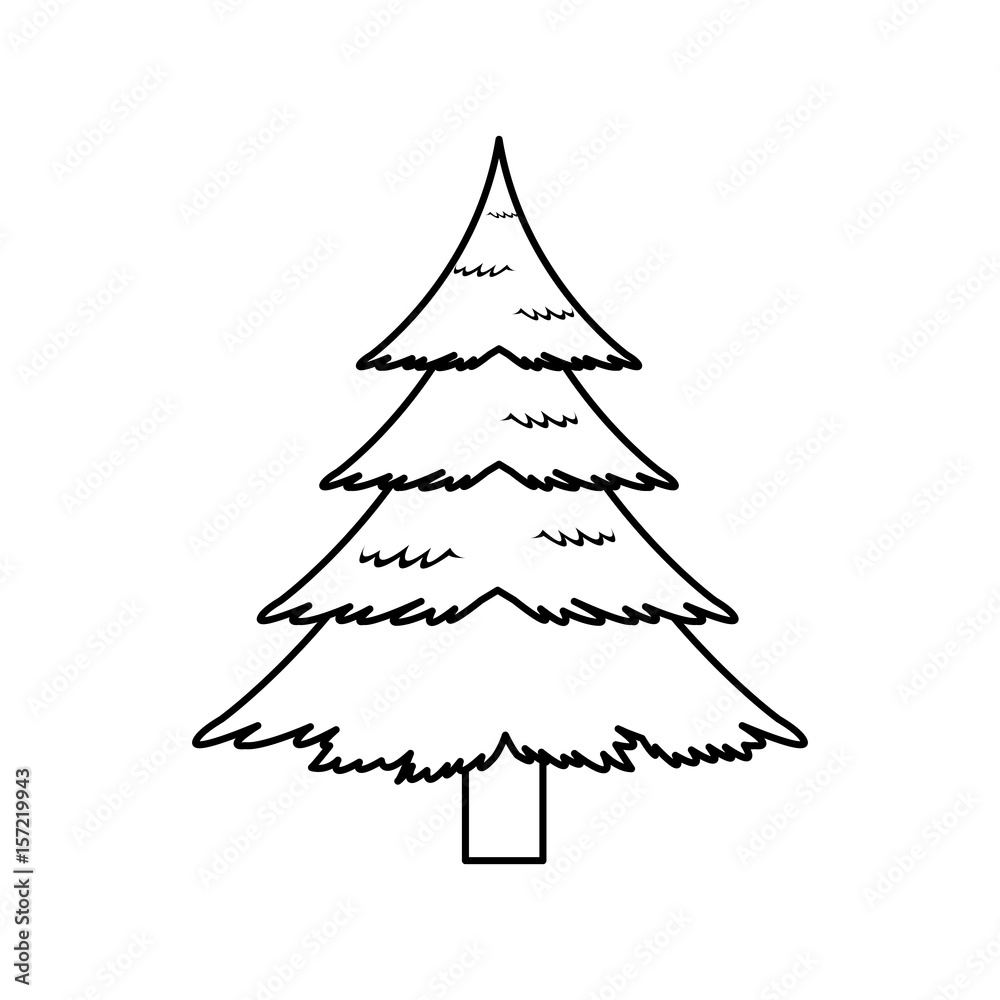 Fototapeta premium christmas pine tree decoration celebration, outline image vector illustration