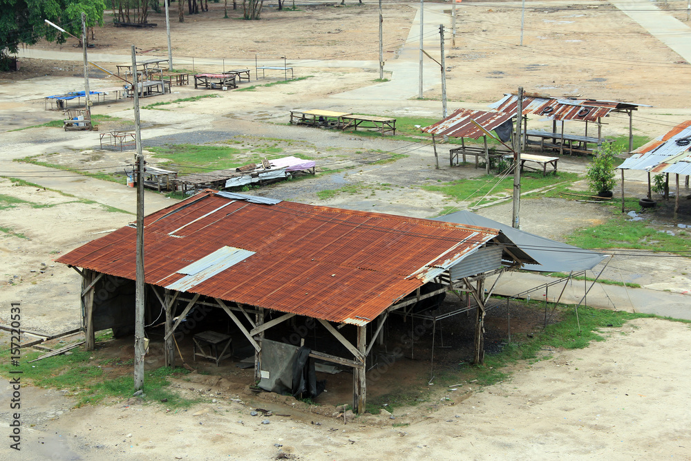 Morning market / Building roofing with zinc plate used as a place for morning market at Phuket, Thailand Morning market / Building roofing with zinc plate used as a place for morning market at Phuket, Thailand