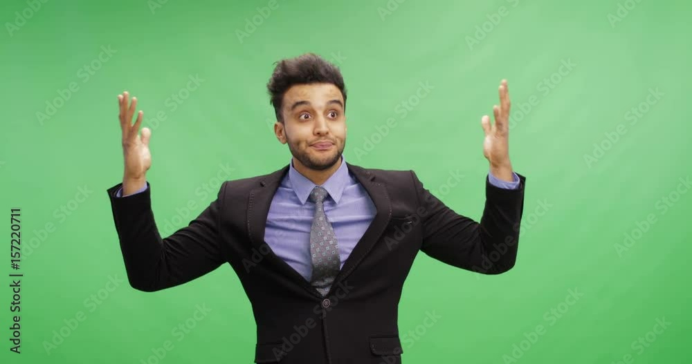 Angry Businessman Stand Screaming Over Chroma Key Green Screen Portrait Of Young Mix Race Business Man Having Problem Angry Businessman Stand Screaming Over Chroma Key Green Screen Portrait Of Young Mix Race Business Man Having Problem