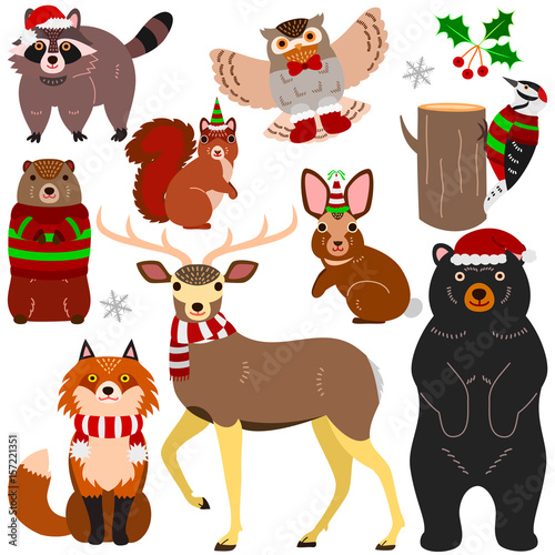 woodland animals Christmas elements set