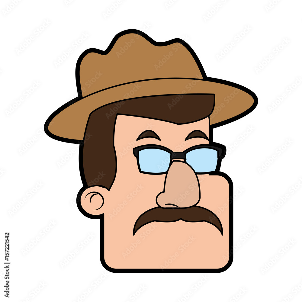 head of man with mustache wearing hat and glasses  icon image vector illustration design 