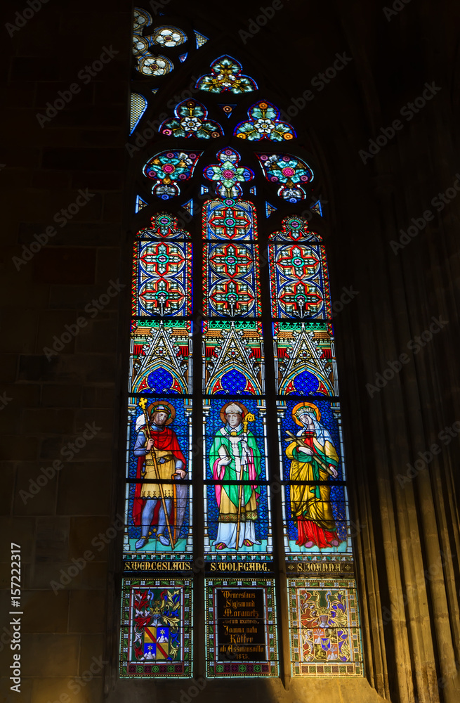 Stained glass window in St. Vitus Cathedral, Prague